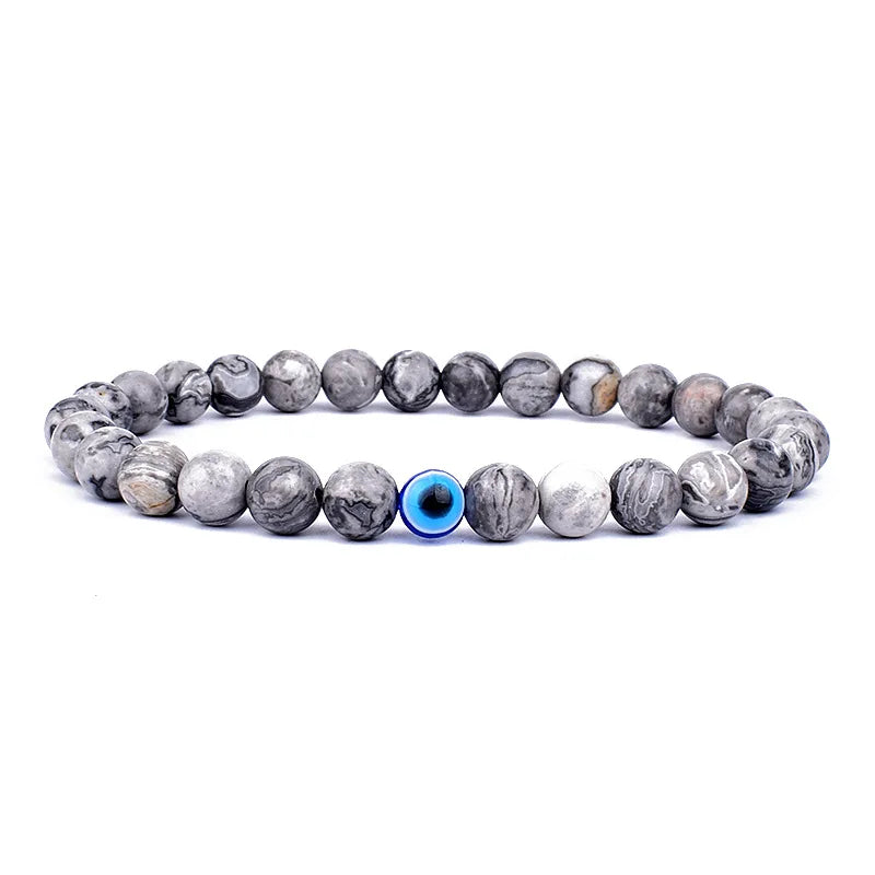 MKENEDN 6mm Natural Stone Beads Evil Eye Bracelet Reiki Hematite Elastic Bracelets For Men Women Hand Jewelry Pulseras Homme - Madeinsea©