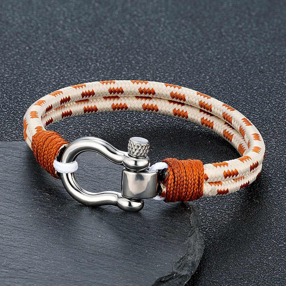 MKENDN Anchor Bracelet Double Strand Rope With Stainless Steel Shackle Clasp Wrap Bangle Unique Sailing-Inspired Gift for Men
