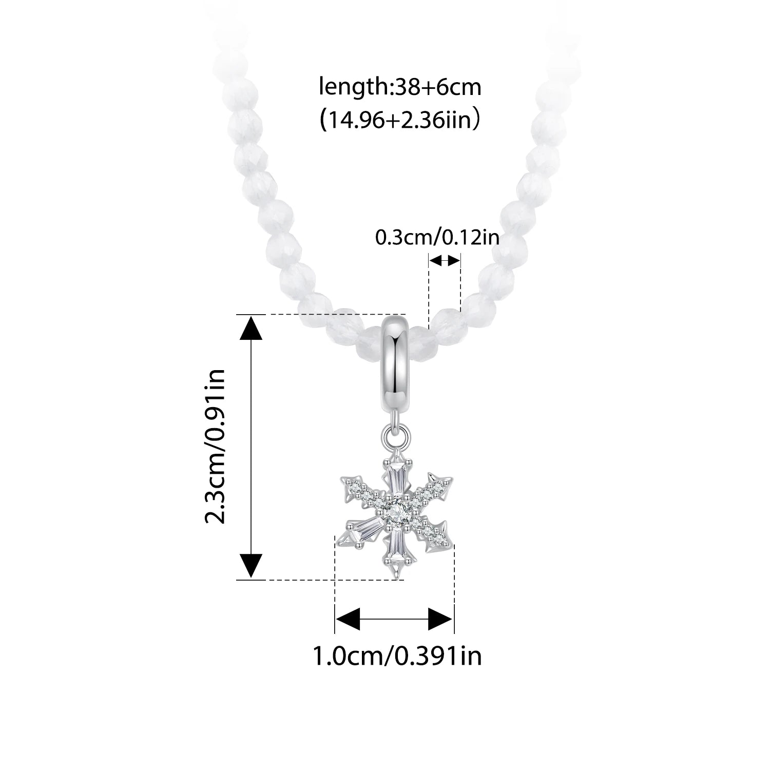 Collier pendentif fleur de glace BISAER en argent sterling 925 avec breloque en forme de perle chaîne réglable plaquée or blanc pour femme bijoux fins