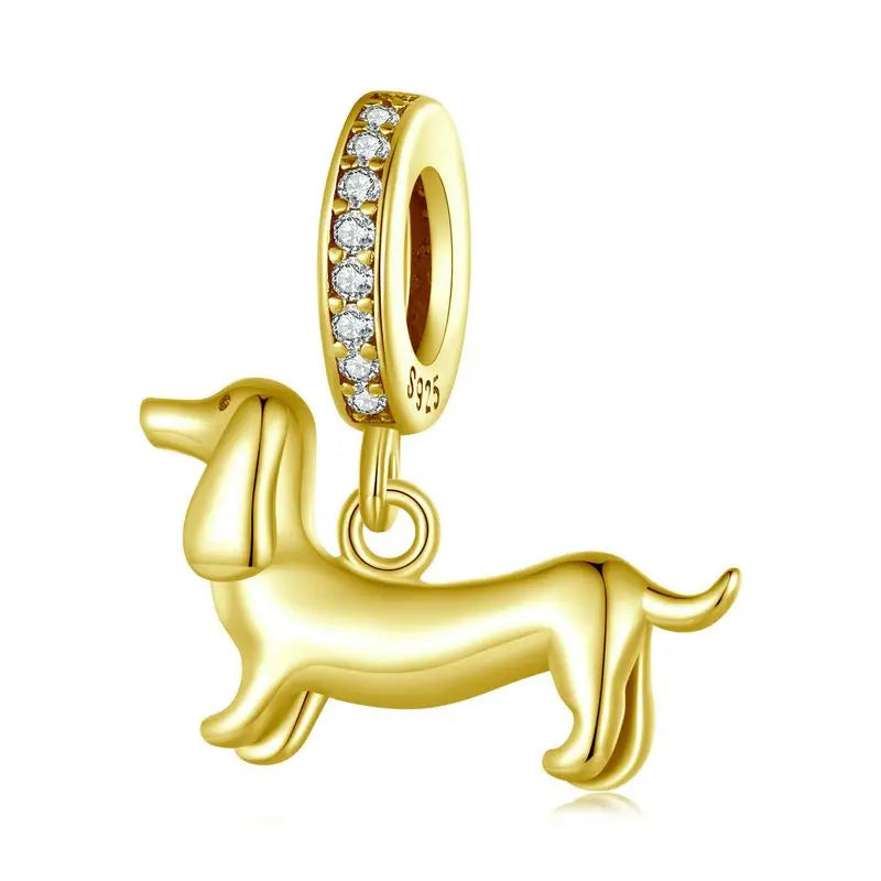 WOSTU 925 Sterling Silver 18K Gold Plate Leopard Lion Pendant Animal Charm For DIY Jewlery Gift Fit Original Bracelet Necklace