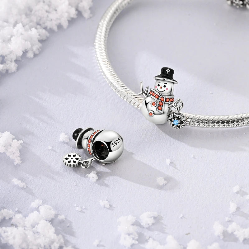 Hot Sale 925 Silver Snowman Penguin Red Wine Winter Series Charms Beads Fit 3mm 925 Original Bracelets Fine DIY Jewelry Gift
