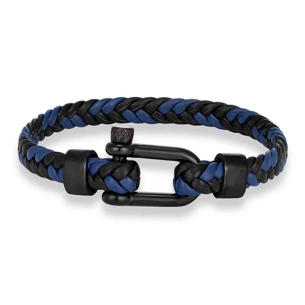 MKENDN Minimalist Nautical Style Braided Leather Bracelet Stainless Steel U-Shape Shackle Buckle Survival Jewelry For Men Women