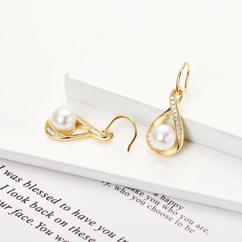 OXTAO D VVS1 Infinity Moissanite Earring Pendant 8mm Natural Freshwater Pearl Bread-shaped Dangle Hook Earrings Female Jewelry