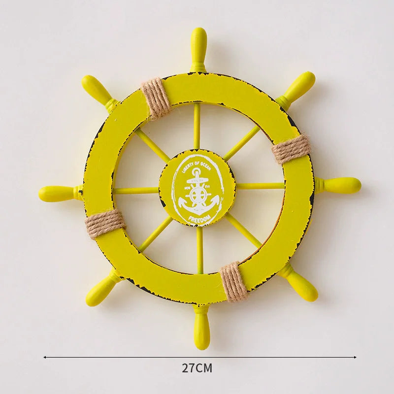Nautical Mediterranean Ship Rudder Decor Wooden Boat Wheel Helm Home Living Room Craft Accessory