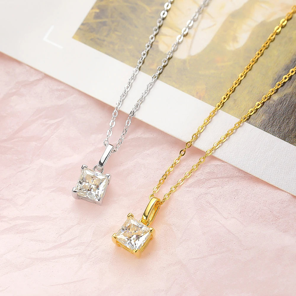 Serenity 1.2ct Princess Cut D Color Moissanite Necklace For Women Gift 100% Solid 925 Sterling Silver Pendant Neck Chain Jewelry