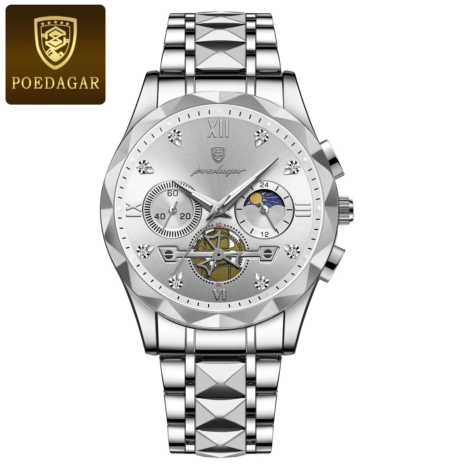 POEDAGAR Luxury Watch for Man Sports Leather Men Quartz Watch Waterproof Luminous Chronograph Men's Watches Male Clock Reloj+box