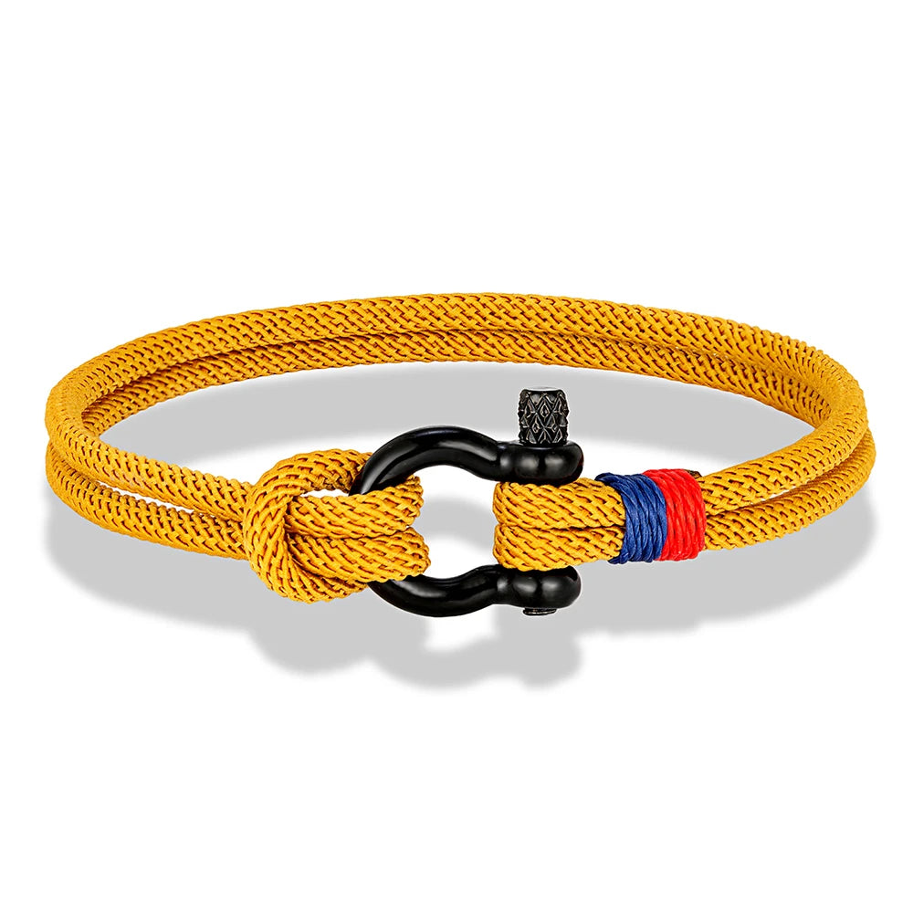 MKENDN Schwarzes Armband aus Edelstahl mit Hufeisenschnalle für Männer und Frauen, marineblaues Überlebensarmband aus geflochtenem Seil, Paarschmuck