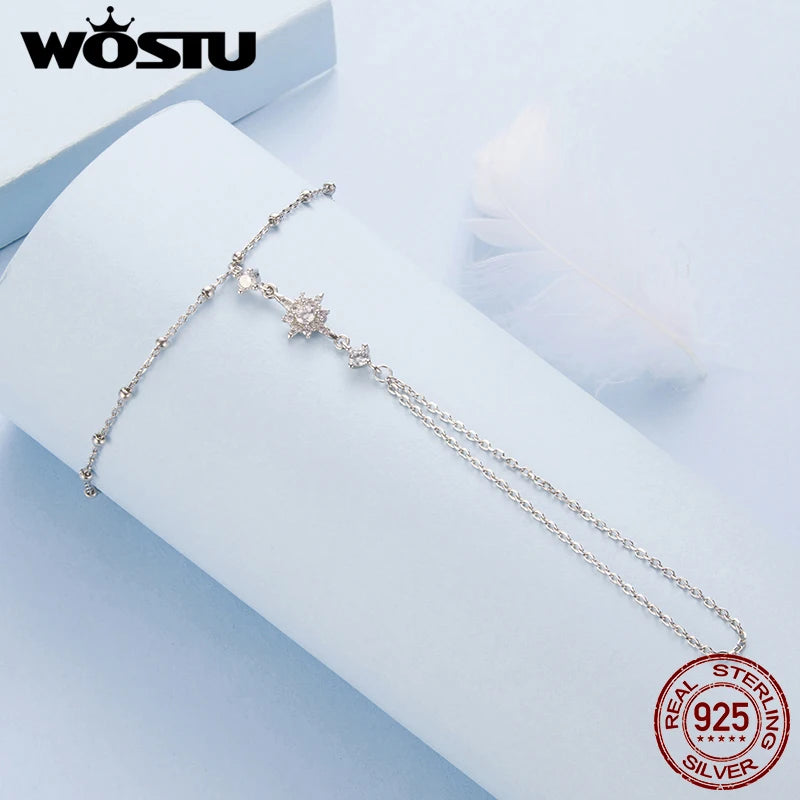 WOSTU 925 Sterling Silver Ring Chain Bracelet Star  White Gold Elegant Original for Women Adjustable Lucky Gift Fine Jewelry