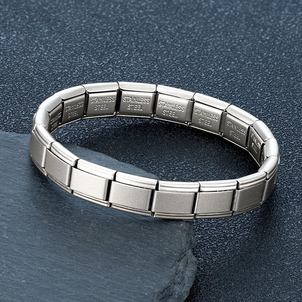 MKENDN New Women Men Jewelry DIY 9MM Width Italian Elastic Charm Bracelet Matte Solid Color Stainless Steel Fashion Bangle