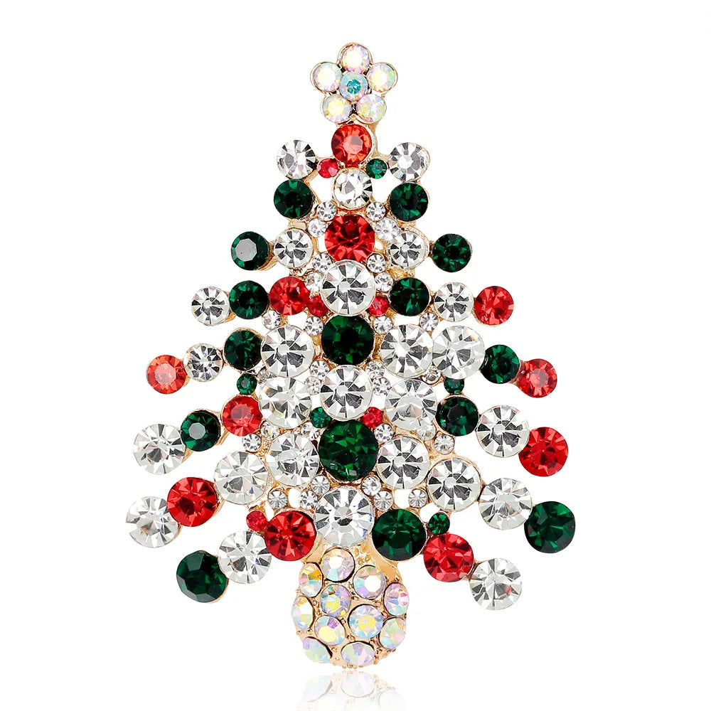Luxury Rhinestone Christmas Brooches for Women Crystal Zircon Penguin Elk Snowman Xmas Tree Brooch Pins New Year Corsage Jewelry