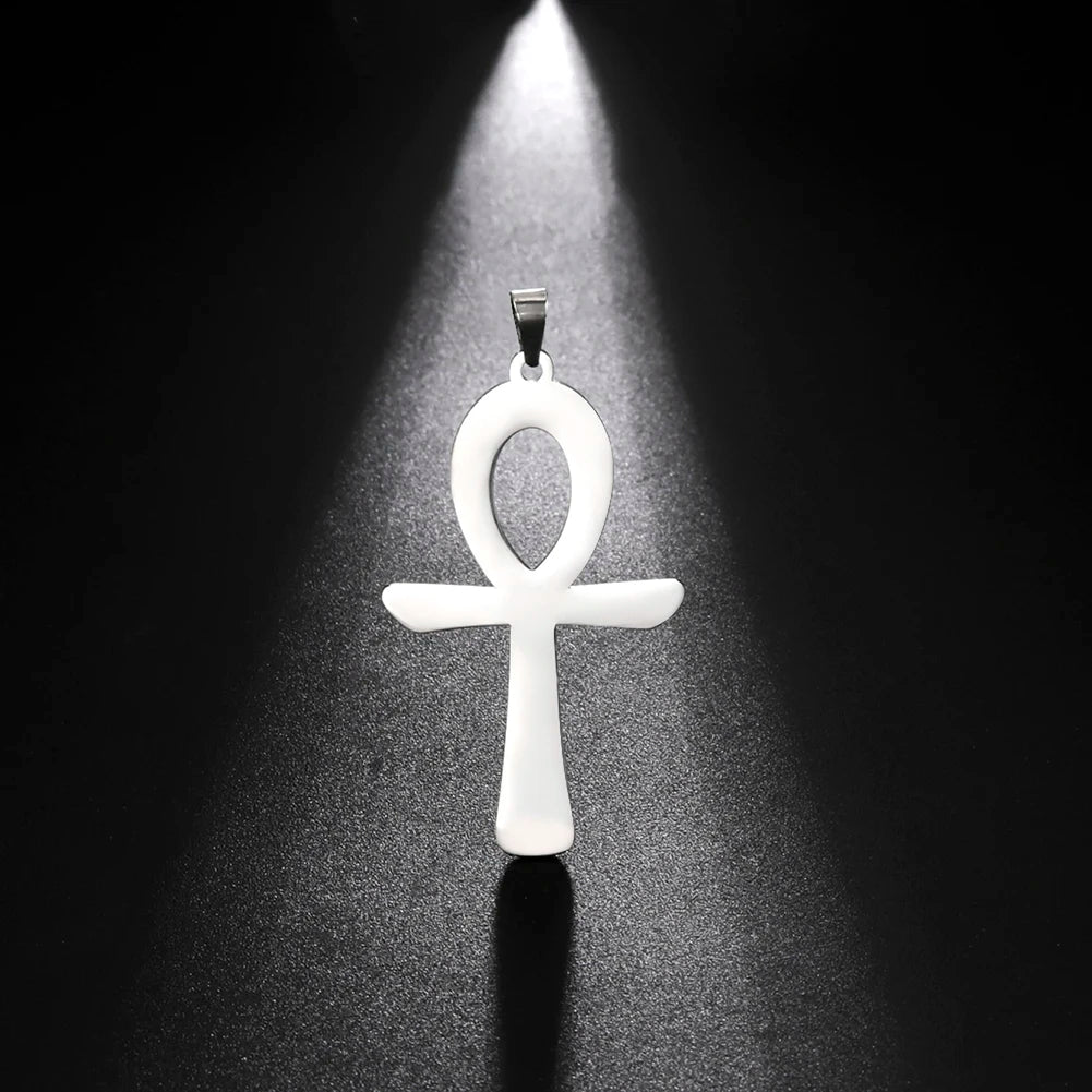 Dreamtimes Simple Classic Cross Stainless Steel Necklace Egyptian Ankh Life Symbol Antique Pendant Long Chain Necklaces Jewelry