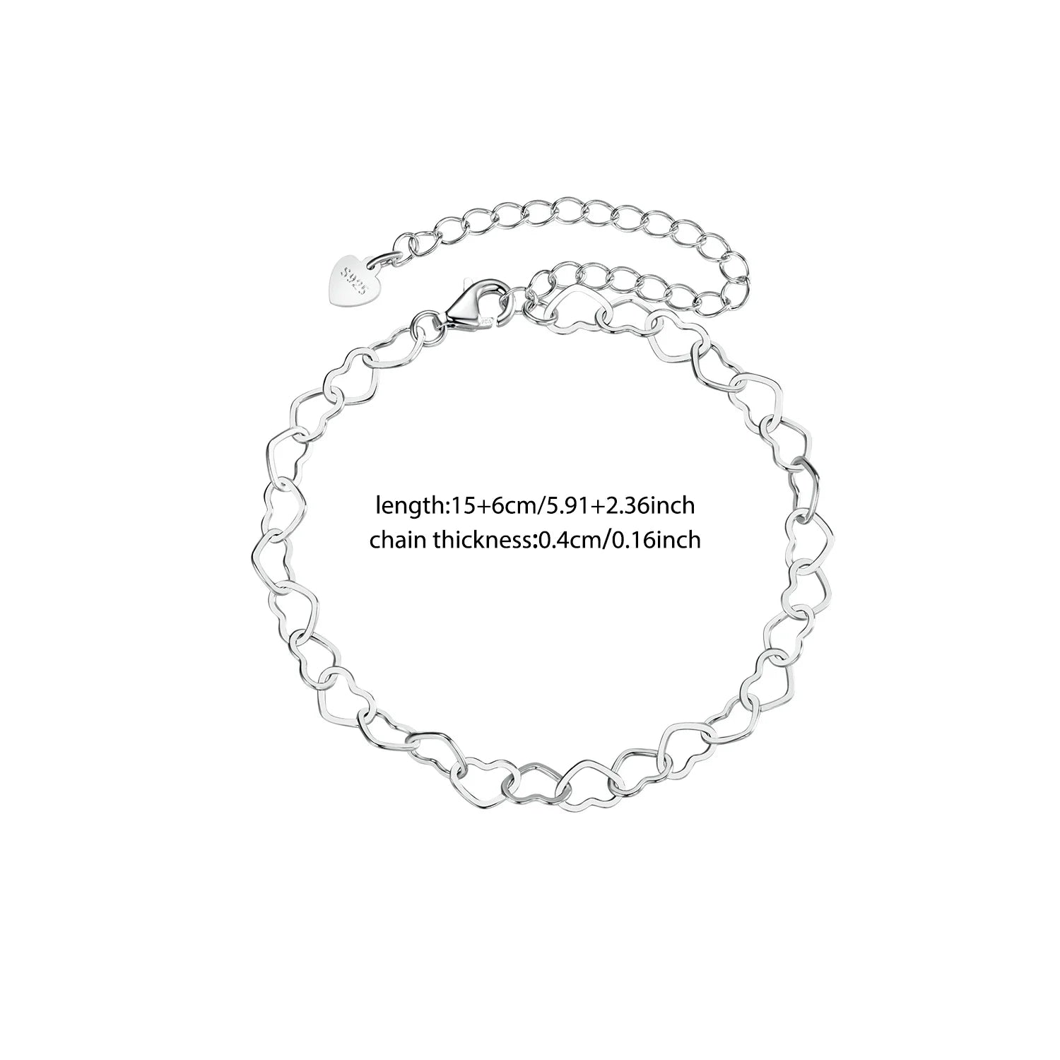 WOSTU 925 Sterling Silver Crystal Bracelet Blue Purple Heart Bangle  For Women Wedding Gift Fine Jewelry