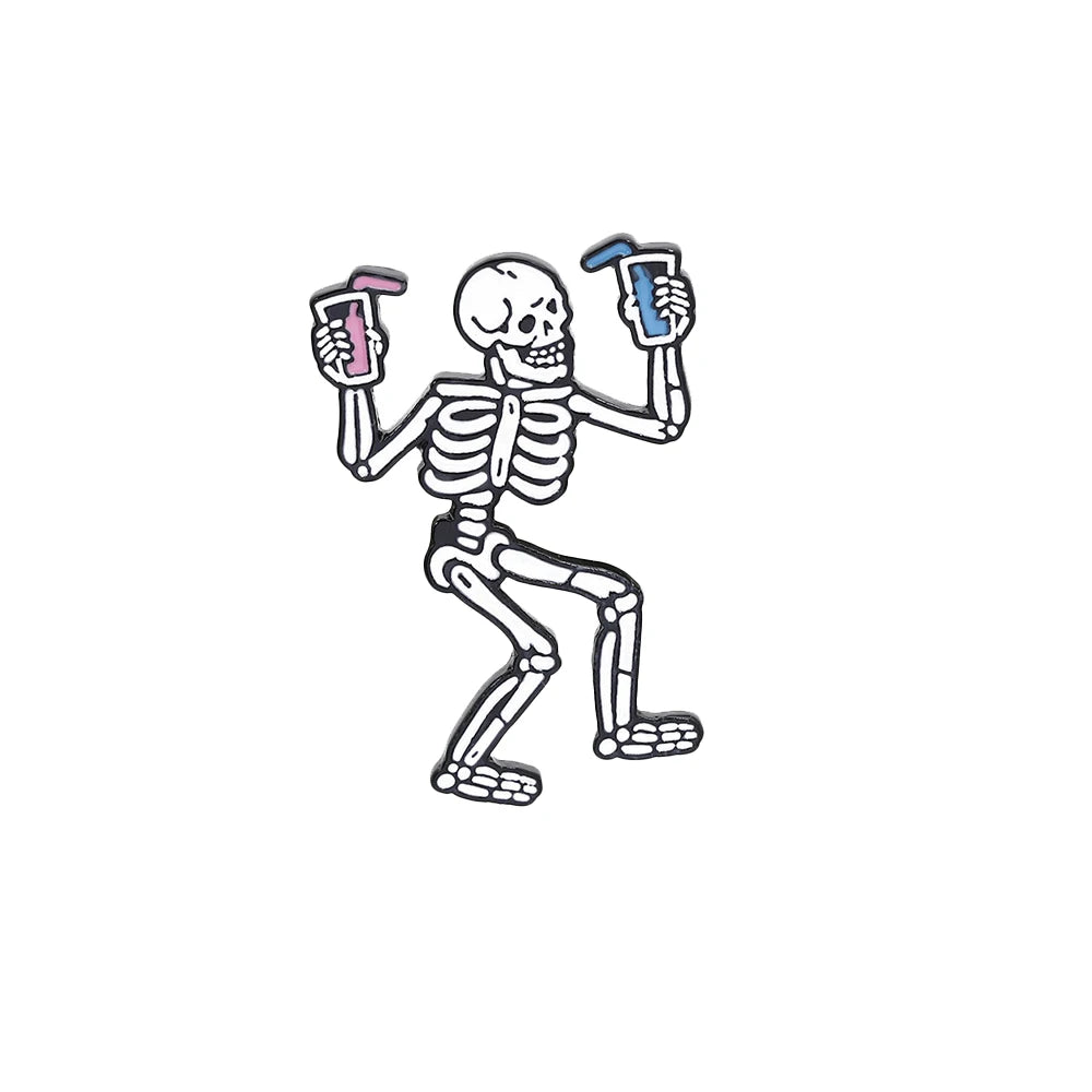 More Styles Halloween Day Punk Skeleton Enamel Pin Women Men Rose Flower Skull Brooches Metal Jean Coat Lapel Pin Badge Jewelry