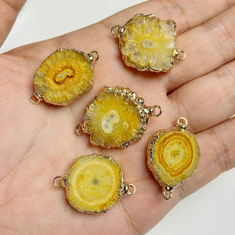 2PCS/lot Natural Druzy Agates Connectors Irreguar Round Quartzs Pendant For Jewelry Making Necklace Bracelets DIY Accessories