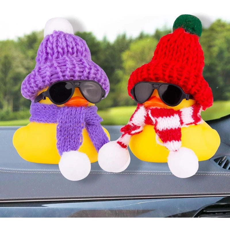 Rubber Duck Car Ornaments Winter Duck Car Dashboard Decorations for Christmas Decor and Home Decorations with Mini Hat Scarf