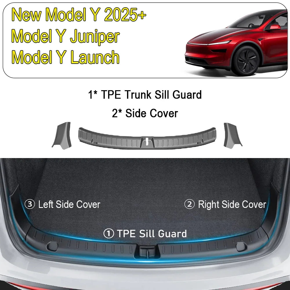Tesmayx Rear Trunk Sill Guard Cover for Tesla New Model Y Juniper Launch 2025 Trunk Bumper Protector TPE Threshold Accessories