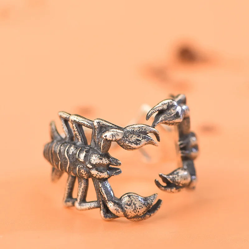 Buyee 925 Sterling Silber Männlicher Großer Ring Finger Niedlicher Skorpion Offener Ring für Frau Mann Mode Tier Punk Feiner Schmuck Kreis
