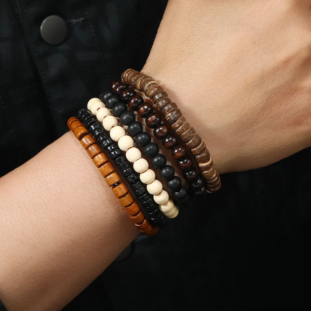 Wholesale Best-selling Multi-layer Buddha Bead Beaded Bracelets Men's Retro Style Multi-layer Elastic Thread Adjustable Wooden