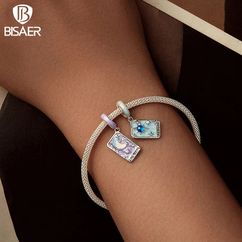 BISAER Pendentif en argent sterling 925 avec breloque en forme d'étoile et de carte de tarot pour femme, bijoux fins, cadeau