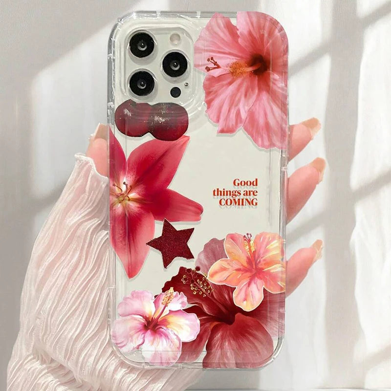 Cherry Flower Print Clear Phone Case for Xiaomi Redmi Note 13 12 12S 11 11S 13C 12C 10 10S 9 9S Pro Plus 4G 5G Silicone Cover