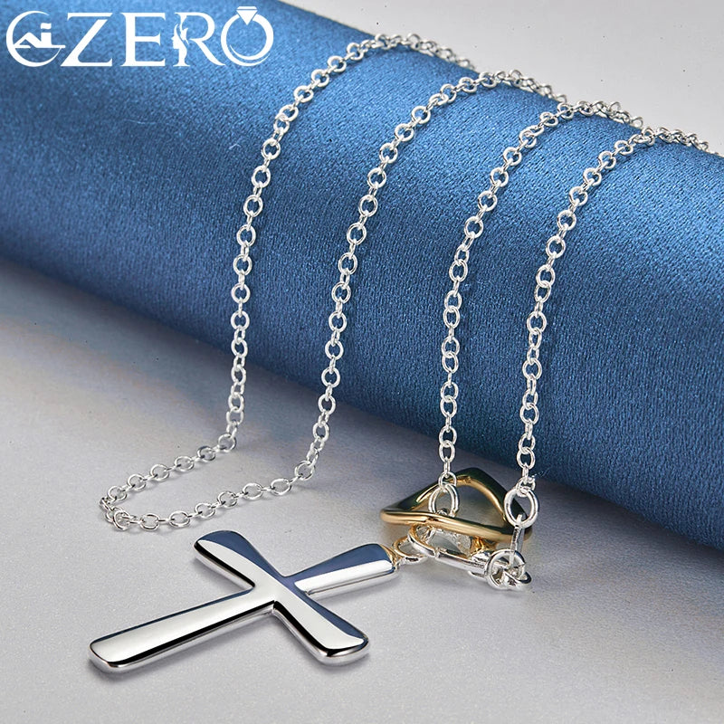 ALIZERO 925 Sterling Silver 16-30Inch Chain Heart Cross Pendant Necklace For Women Men Fashion Wedding Party Jewelry Lovers Gift