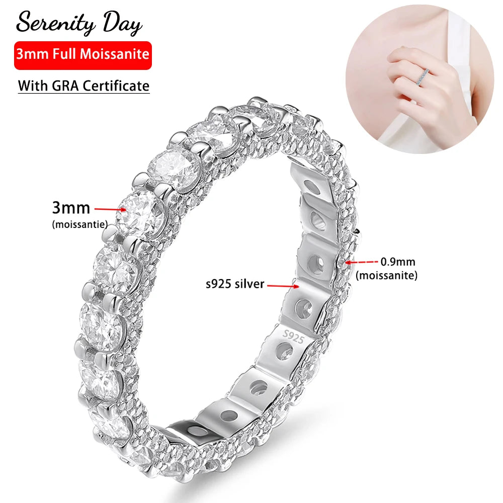 Serenity 3mm D Color Moissanite Rings For Women Men Gift 100% S925 Sterling Silver Plated 18K Lab Diamond Row Rings Fine Jewelry