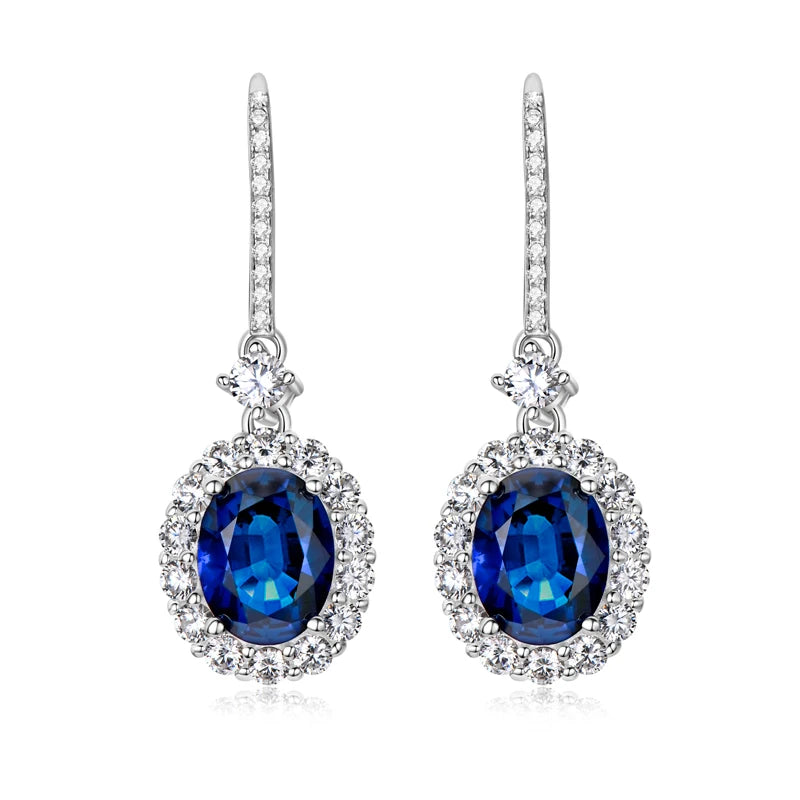OXTAO 2CT Blue Oval Zircon Luxury Hook Earrings 925 Sterling Silver Temperament Gemstone Earrings for Women Fashion Jewelry Gift