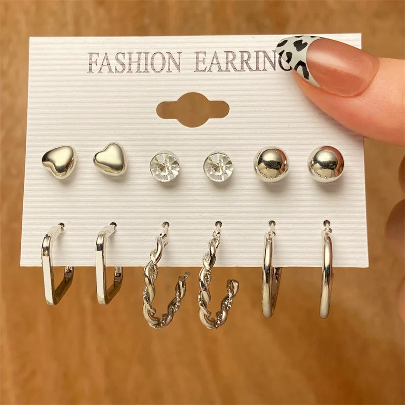 Trendy Earrings Set for Women Girls Simple Silver Color Pearl Metal Circle Hoop Earrings Dangle Earrings 2022 New Fashion Gift