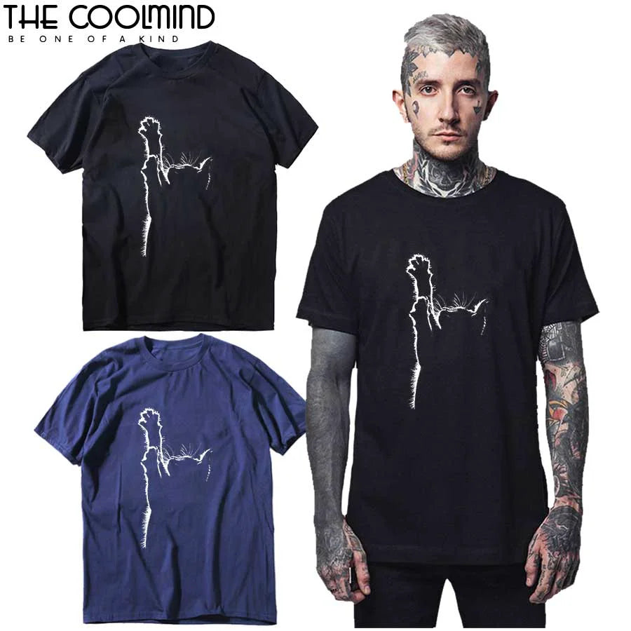 COOLMIND T-shirt pour homme 100 % coton de qualité supérieure avec imprimé chat mignon, décontracté et ample, col rond, tricoté, pour homme