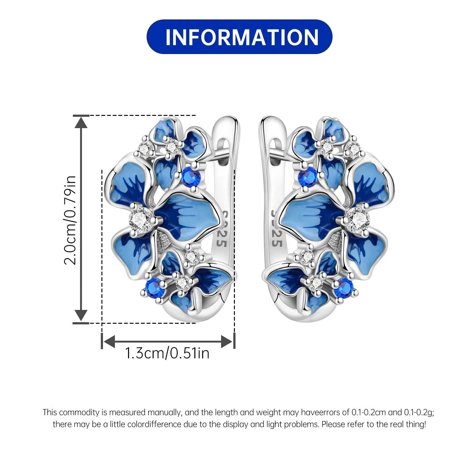 PANPOKI Original 925 Sterling Silver Blue Iris Flower Earrings Women Hoop Earring Anniversary Jewelry Trendy Gifts