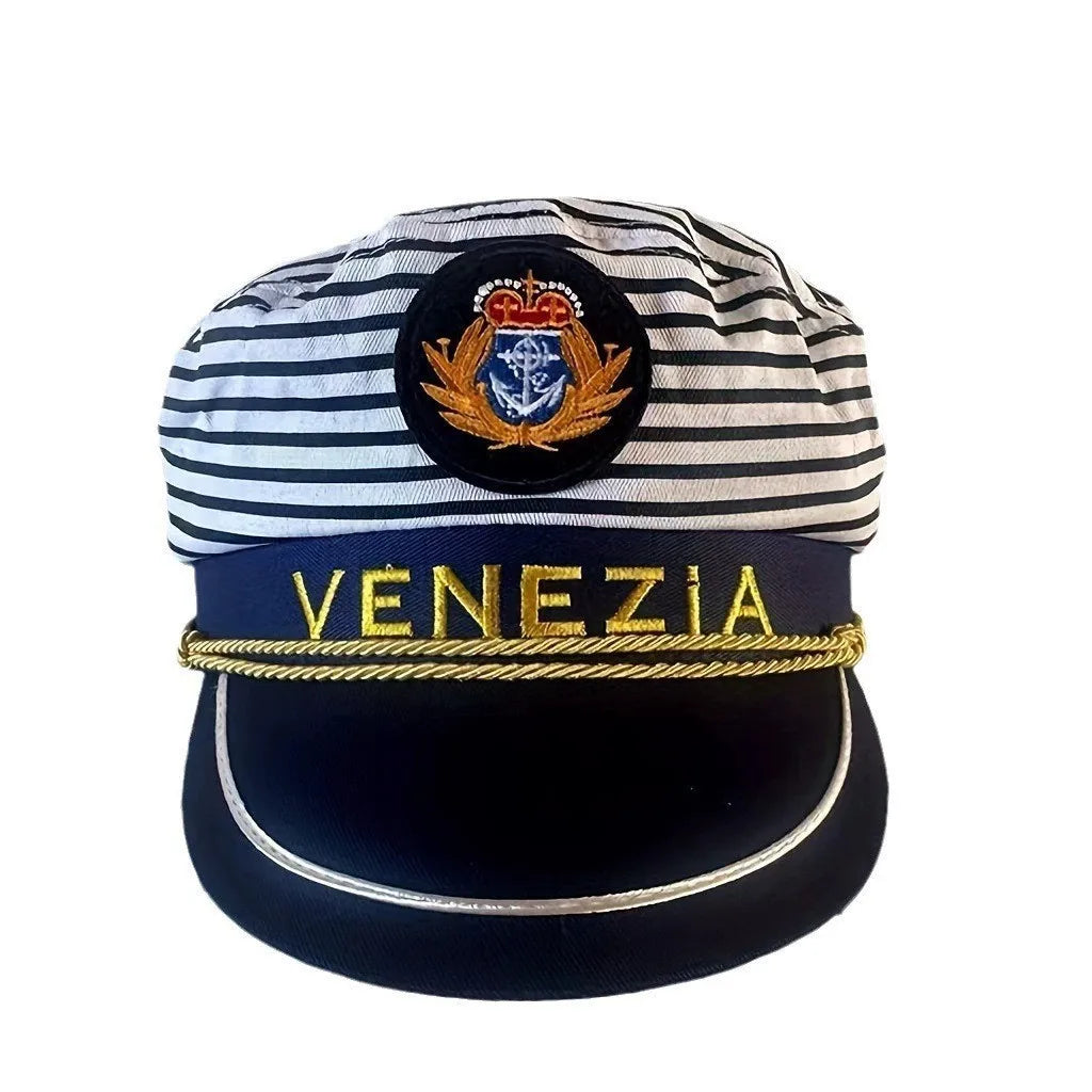 VENEZIA-Captain Navy Blue Cap, Striped Navy CapBurning man Party Cap for Cruise Ship Party，Adult Party，Cosplay，Outdoor