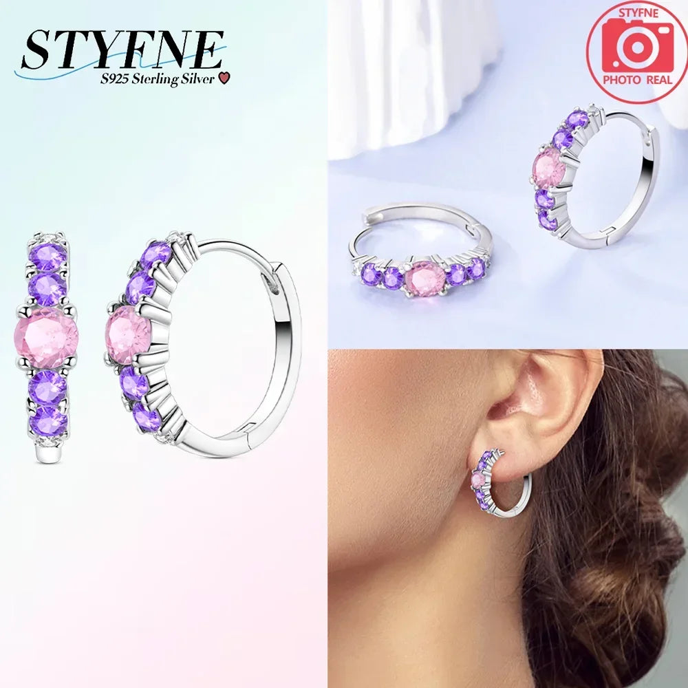 925 Sterling Silver Earrings Women Jewelry Butterfly Flower Pink Flowers Zircon Hoop Ear Studs Sparkling Earring Wedding Gift