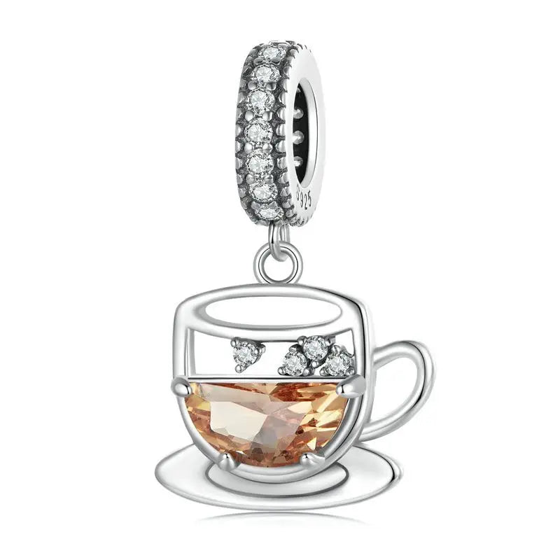 WOSTU Dessert Series 925 Sterling Silver Donut Pendant Croissant Charm Pudding Sweet Candy Bead For Bracelet Girl Jewelry Making