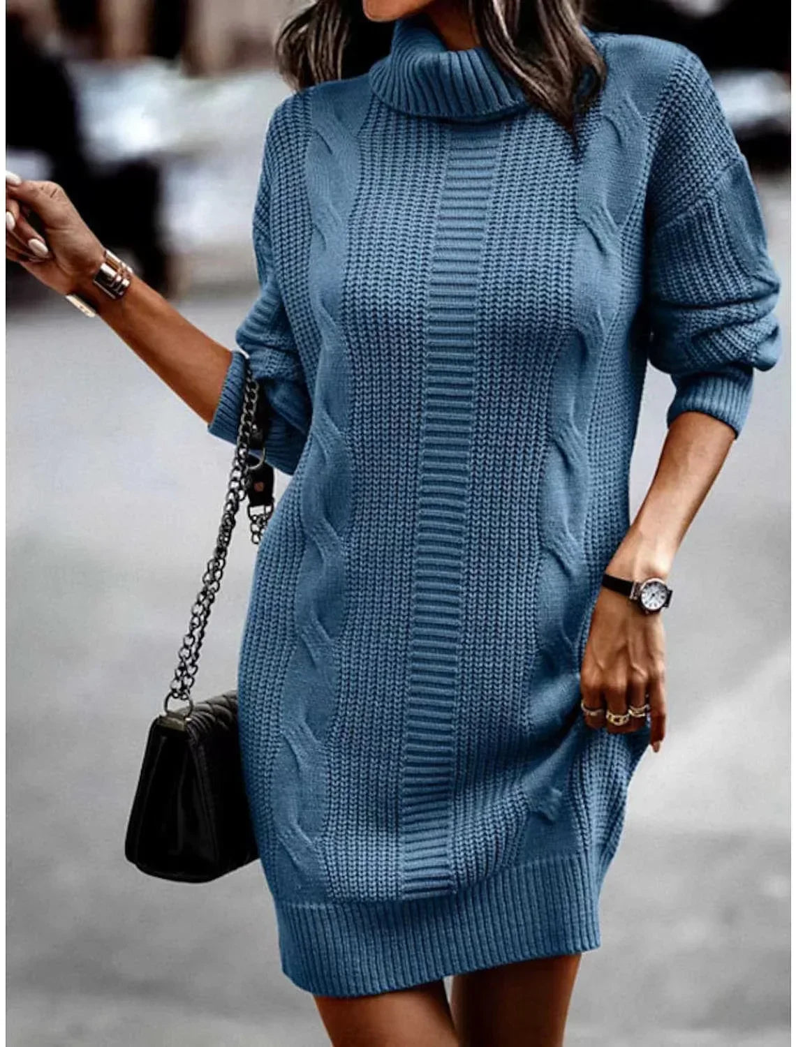 2024 New Autumn Winter Turtleneck Knit Sweater Dress Women Cross Long 2024 New Autumn Winter Turtleneck Knit Sweater Dress Women Cross Long