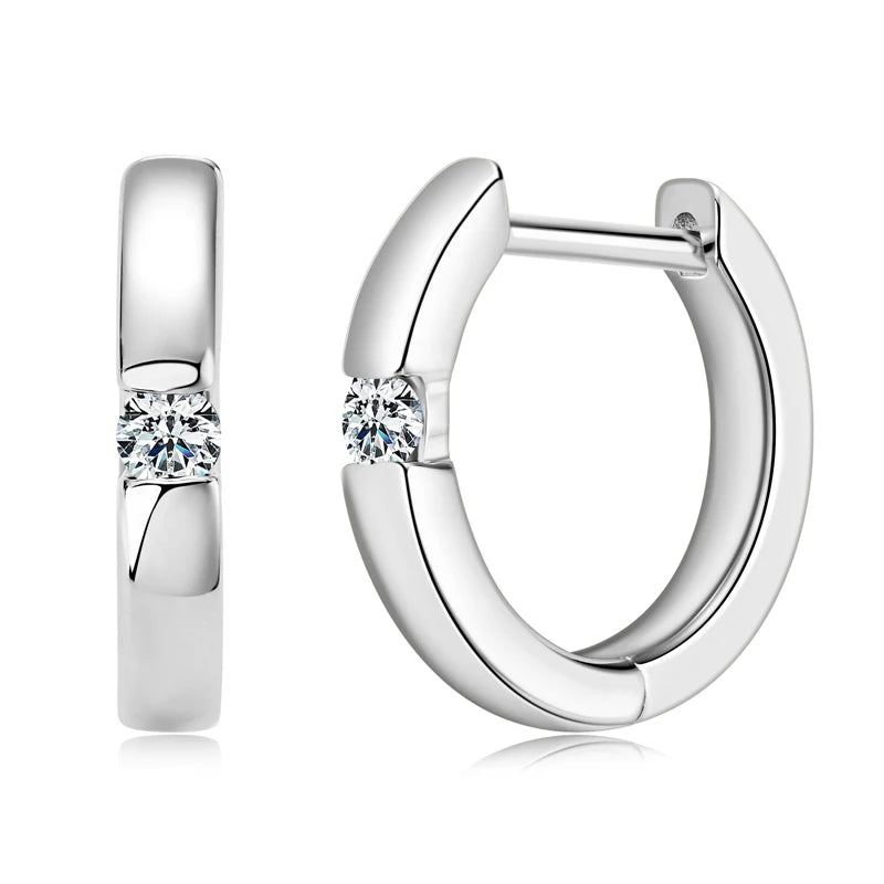 OXTAO 14K Gold Plated Moissanite Hoop Earrings Lab Diamond Simple Single Stone Stud Jewelry Gift 925 Sterling Silver for Women