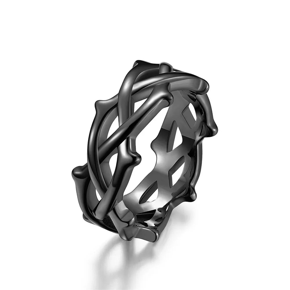 MKENDN 9MM Herrenring Dornenranke Edelstahl Ring Modischer Fingerring Geschenk für Männer Jahrestag Gothic Schmuck