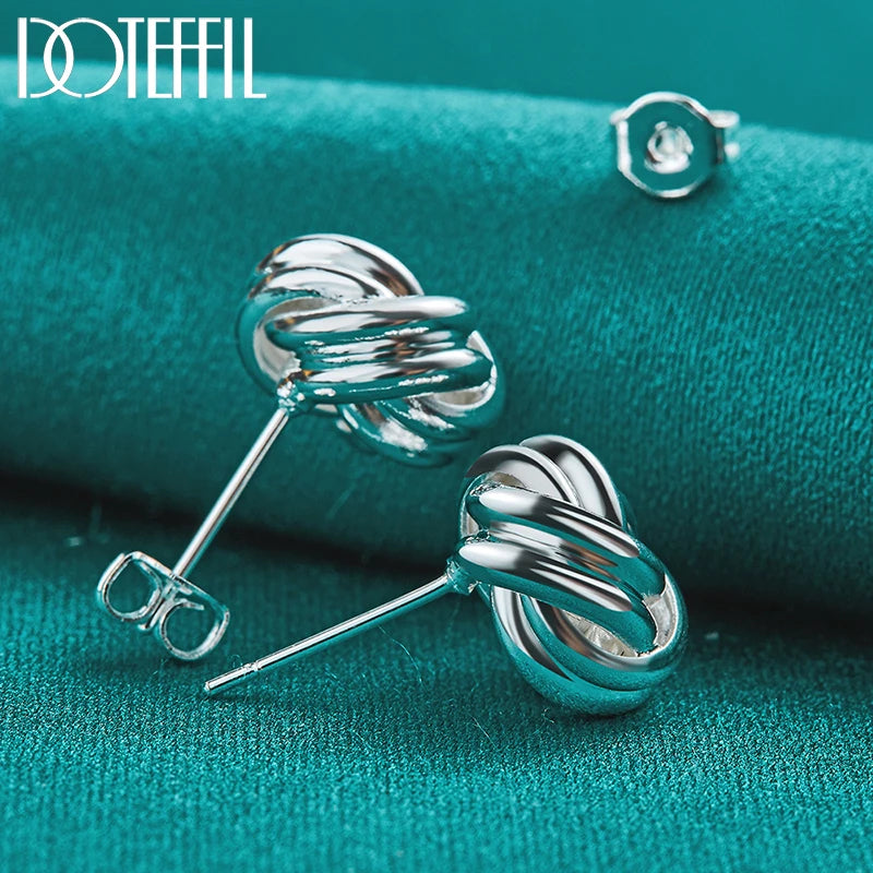 DOTEFFIL 925 Sterling Silver Knot Twist Stud Earrings For Woman Wedding Engagement Fashion Party Charm Jewelry