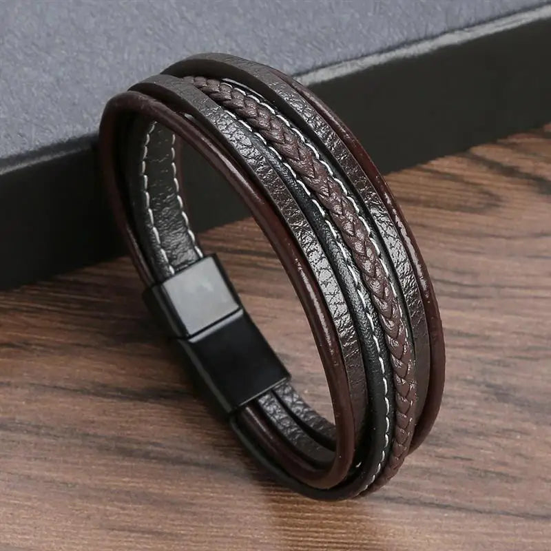 Neues geflochtenes Lederarmband für Herren, klassisch handgewebt, mit Magnetverschluss, mehrlagiges Lederarmband – das perfekte Schmuckgeschenk für Männer