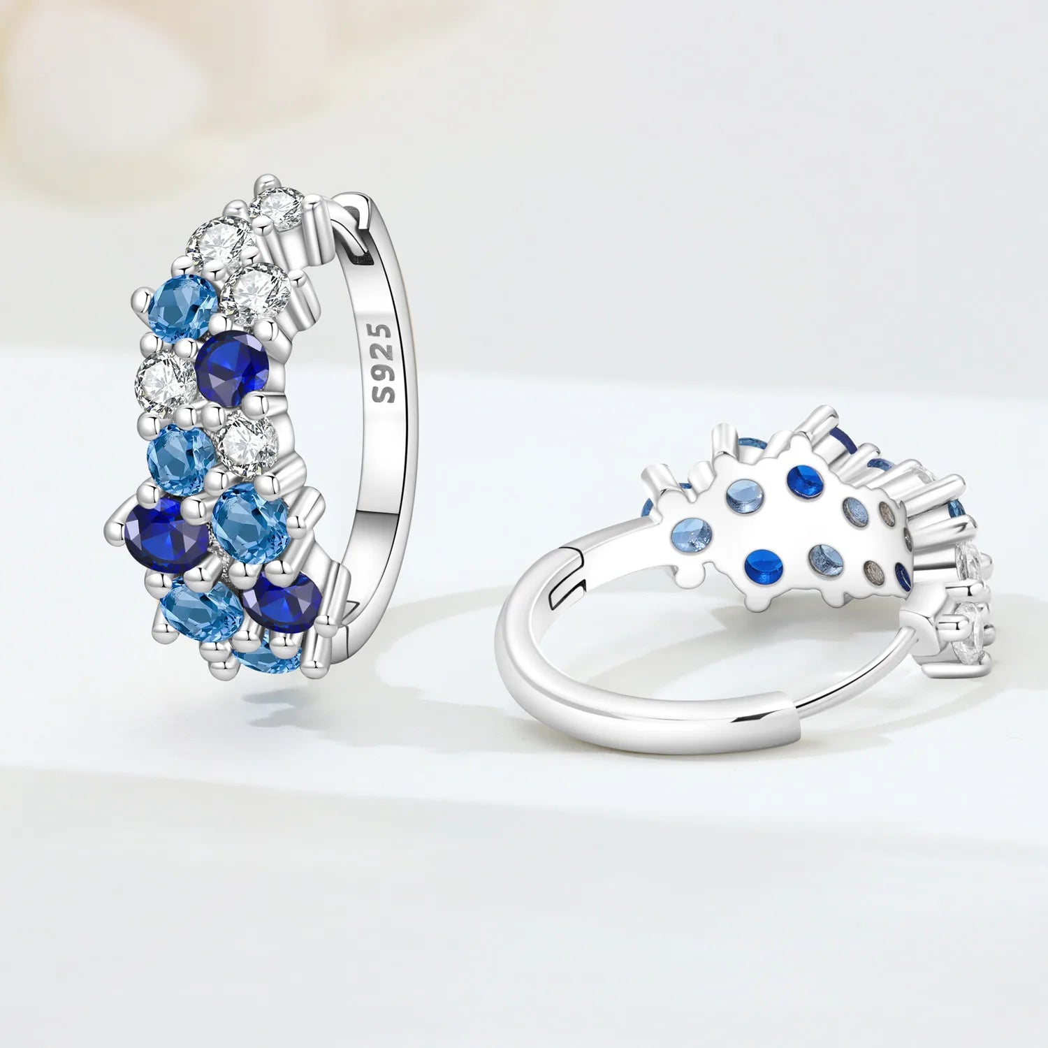 PANPOKI S925 Sterling Silver Blue Gradient Zircon Earrings Versatile Hoop Earrings For Women Jewelry Original Party Gifts