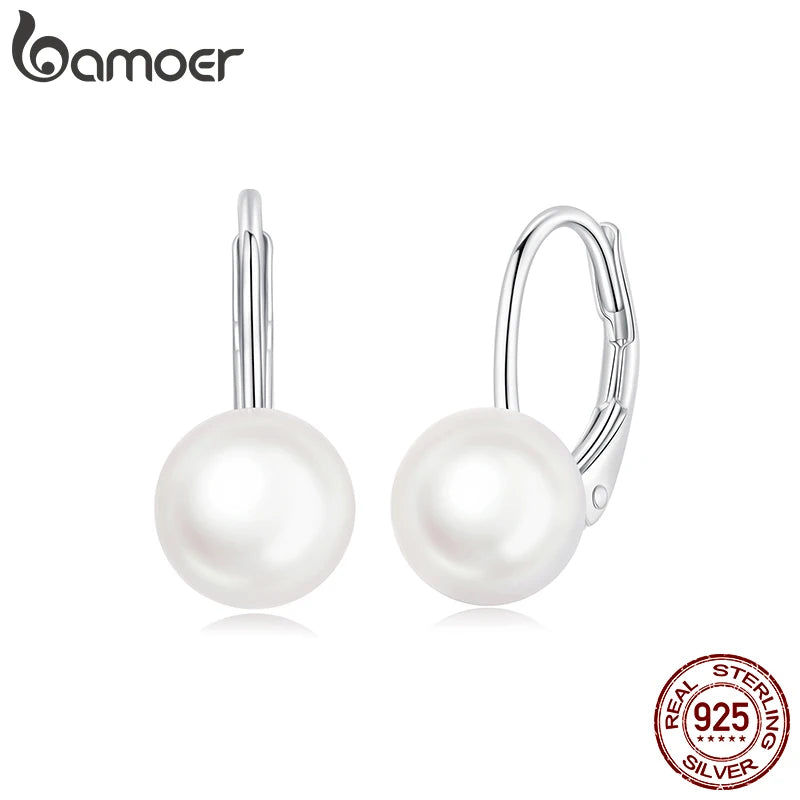 Bamoer Süßwasserperlen-Creolen, Statement-Ohrringe mit Klappverschluss, Huggies-Ohrringe für elegante Damen, 925er Sterlingsilber, feiner Schmuck