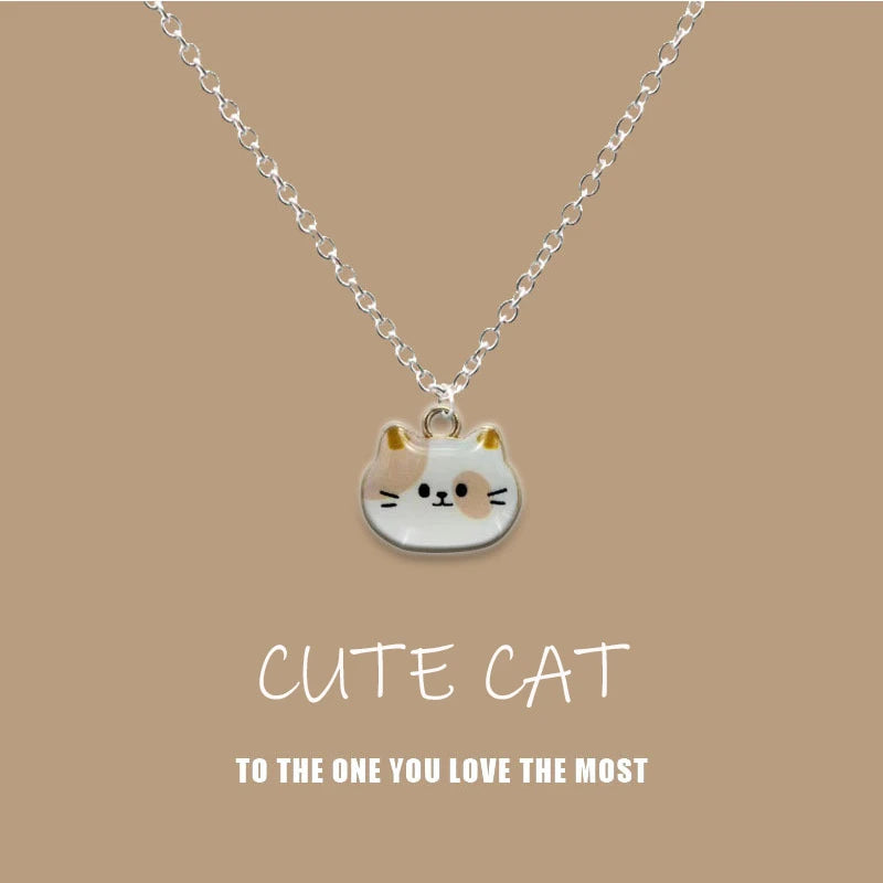 New Trendy Cute Enamel Cat Pendant Necklace For Women Exquisite Cartoon Kitten Metal Chain Choker Party Friendship Jewelry Gifts