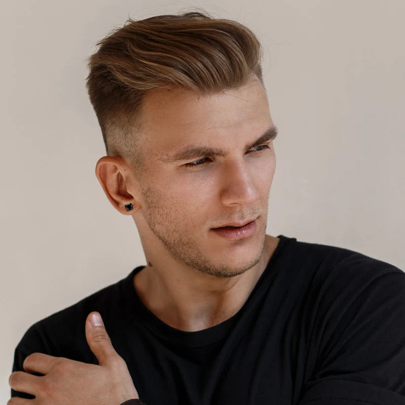 6.25mm Round Natural Black Agate Earrings 925 Sterling Silver Fashion Casual Men Women Simple Ear Stud for Party Gemstone Gift