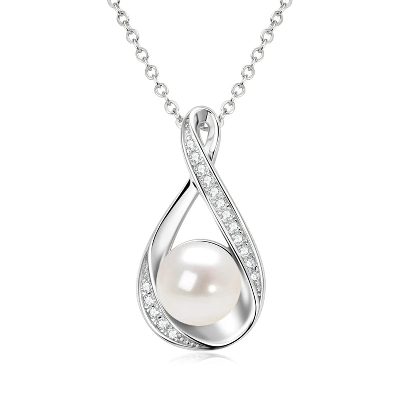 OXTAO Infinity Pendant Necklace 9mm Natural Freshwater Pearl Female Jewelry 925 Silver Moissanite Necklaces Wedding Gifts GRA