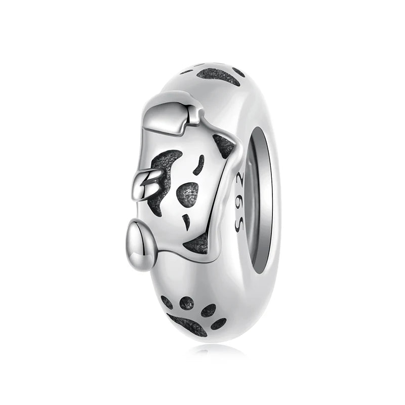 Bamoer 925 Sterling Silver Paw Print Silicone Beads Retro Pet Heart Charm for Women Teen DIY Lovely Bracelet Jewelry Accessories