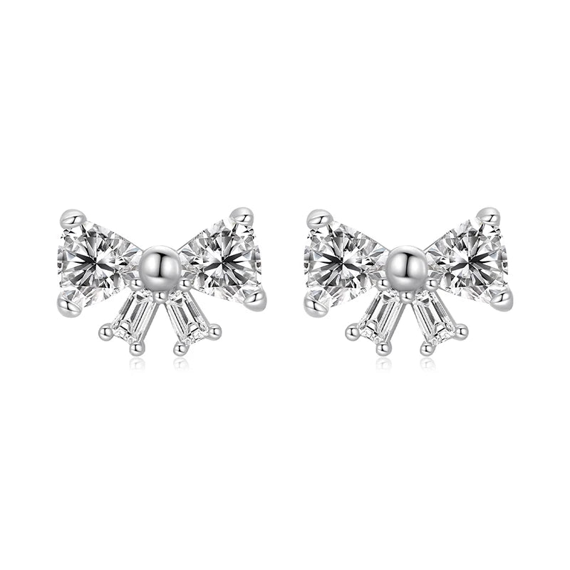 WOSTU Sweet Bowknot Earrings 925 Sterling Silver 925 Sterling Silver Clear AAA Zircon Bow knot Stud Earring Birthday Party Gift