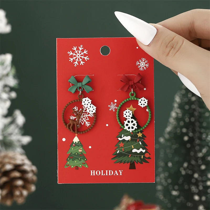 Christmas Drop Earrings For Women Shiny Rhinestone Santa Claus Xmas Tree Snowman Elk Snowflake Long Tassel Dangle Earring Gifts