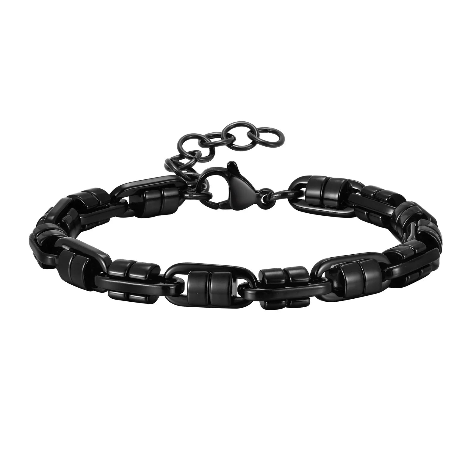 Vnox Black Round Byzantine Link Chain Bracelets, Stylish 2025 New Stainless Steel Wristband, Handmade Punk Rock Jewelry