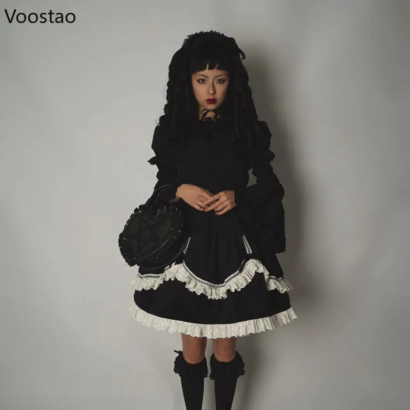 Vintage Victorian Kawaii Lolita Shirts Women Gothic Lace Ruffles Rose Peter Pan Collar Removable Long Sleeve Blouses Sweet Tops
