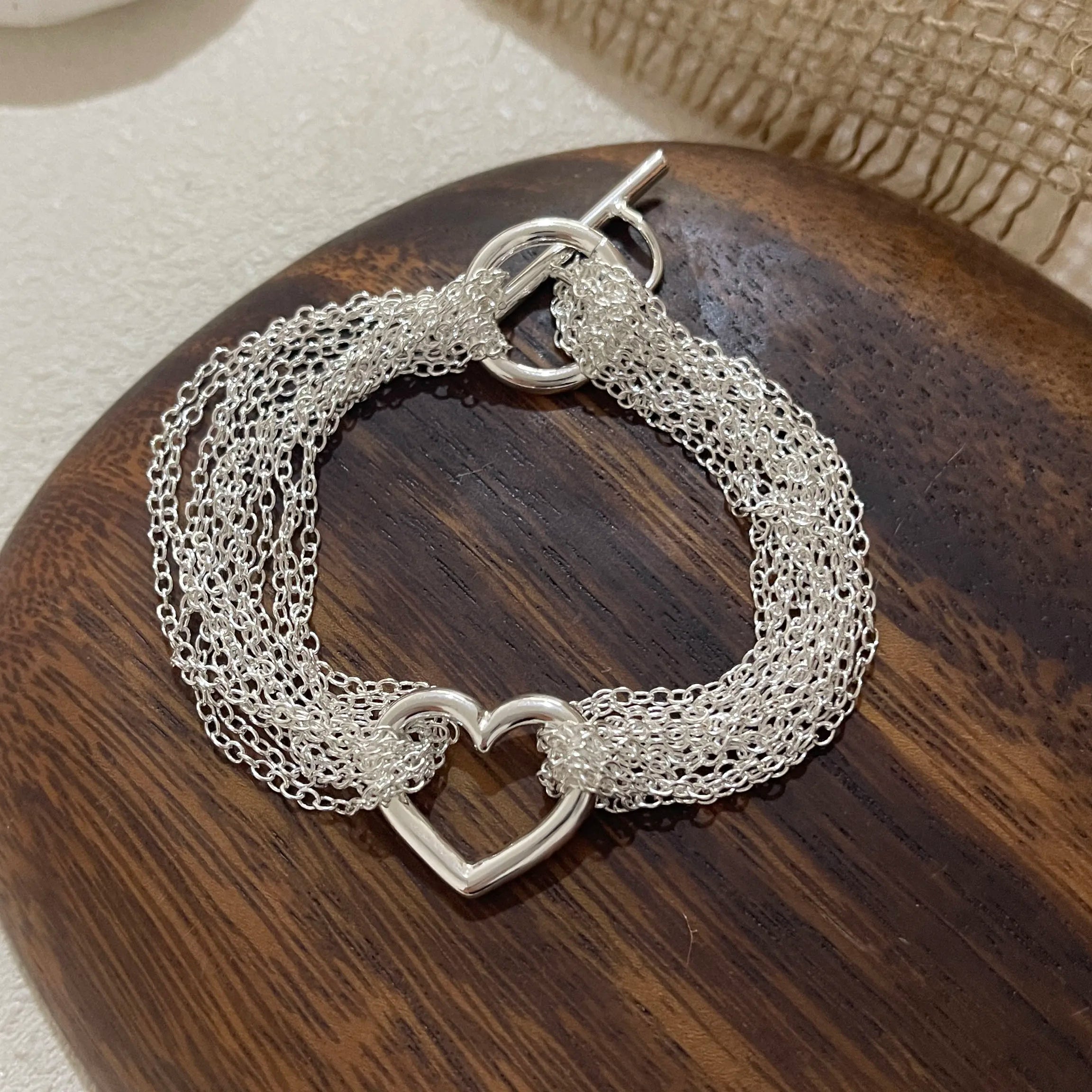 100% Solid 925 Sterling Silver Bracelet for Women Men Vintage Handmade Shinning Heart Bracelets Birthday Christmas Gift