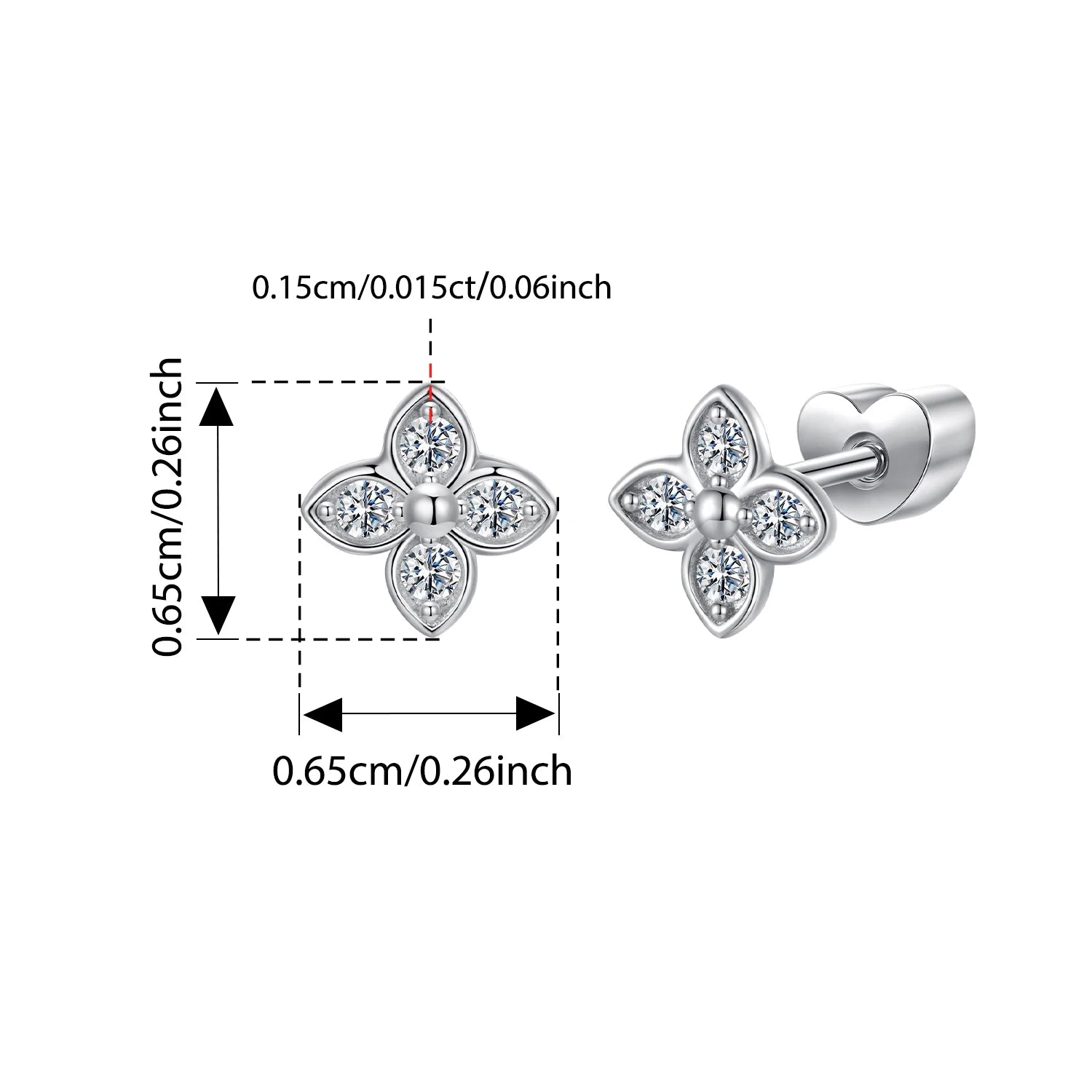 BISAER Four-leaf Clover Moissanite Stud Earrings 925 Sterling Silver VVS1 EX Cut Lab Diamond Stud Ear Girl Party Fine Jewelry